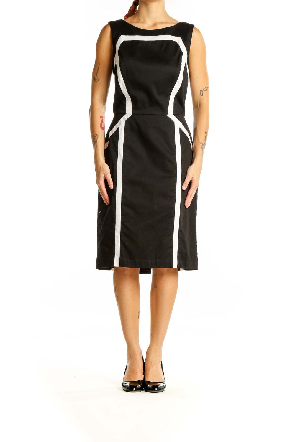 Black White Geometric Line Work Dress