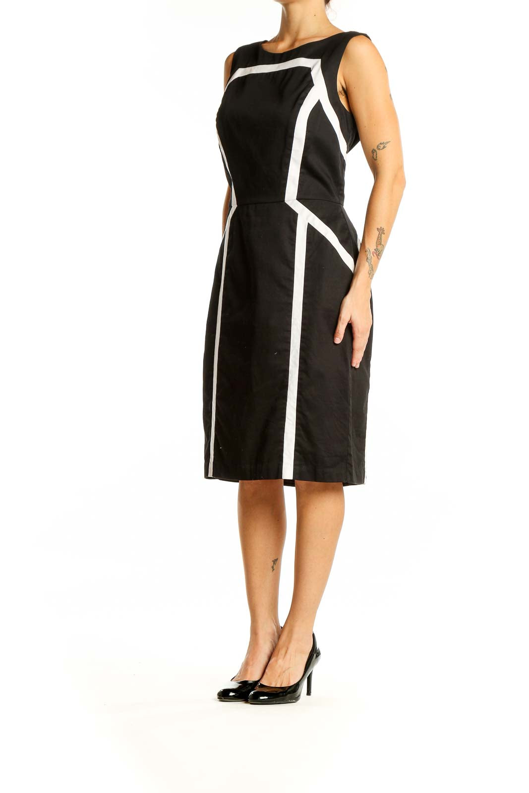 Black White Geometric Line Work Dress