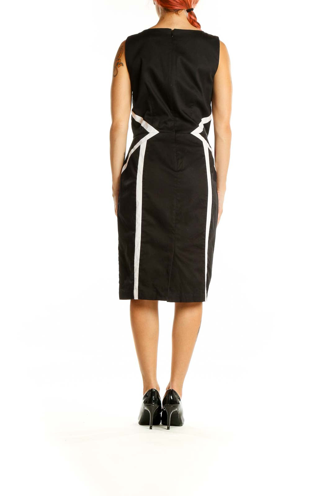 Black White Geometric Line Work Dress