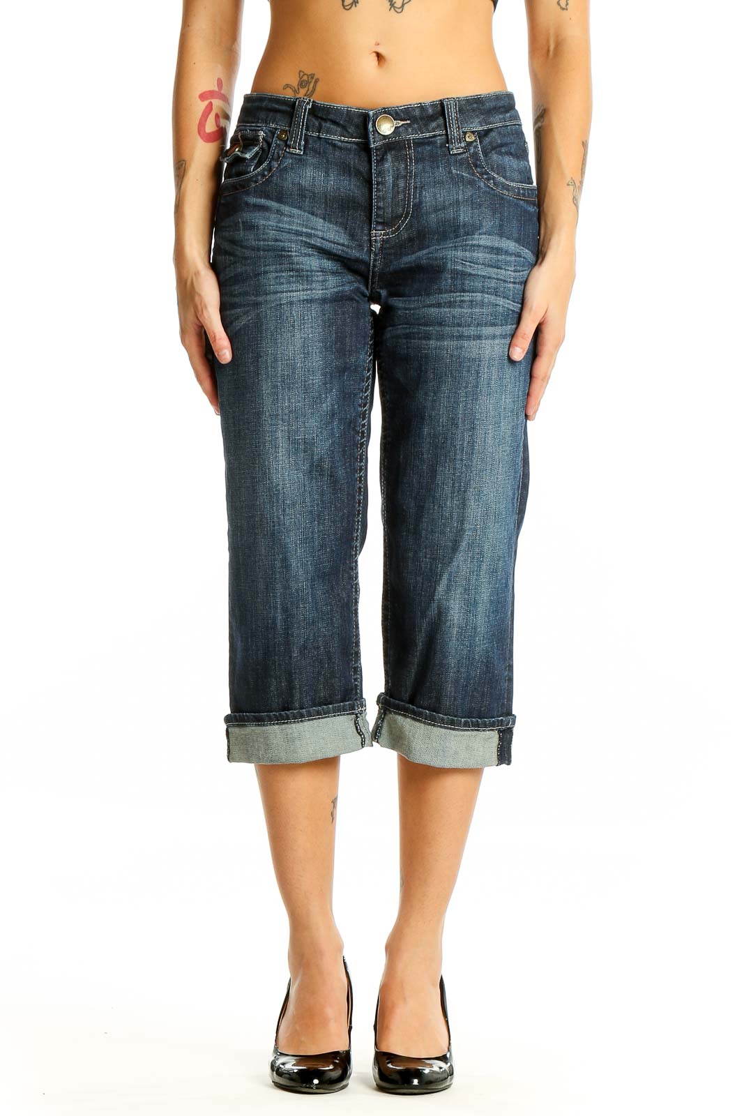 【KOOLOSET】Capri Regular Denim KUT from the Kloth Dark Blue Cropped Denim Capris - Stylish