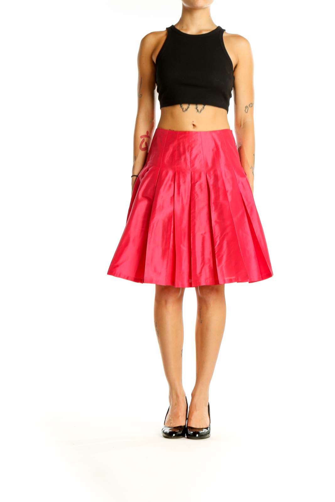 Pink Silk Pleated Skirt