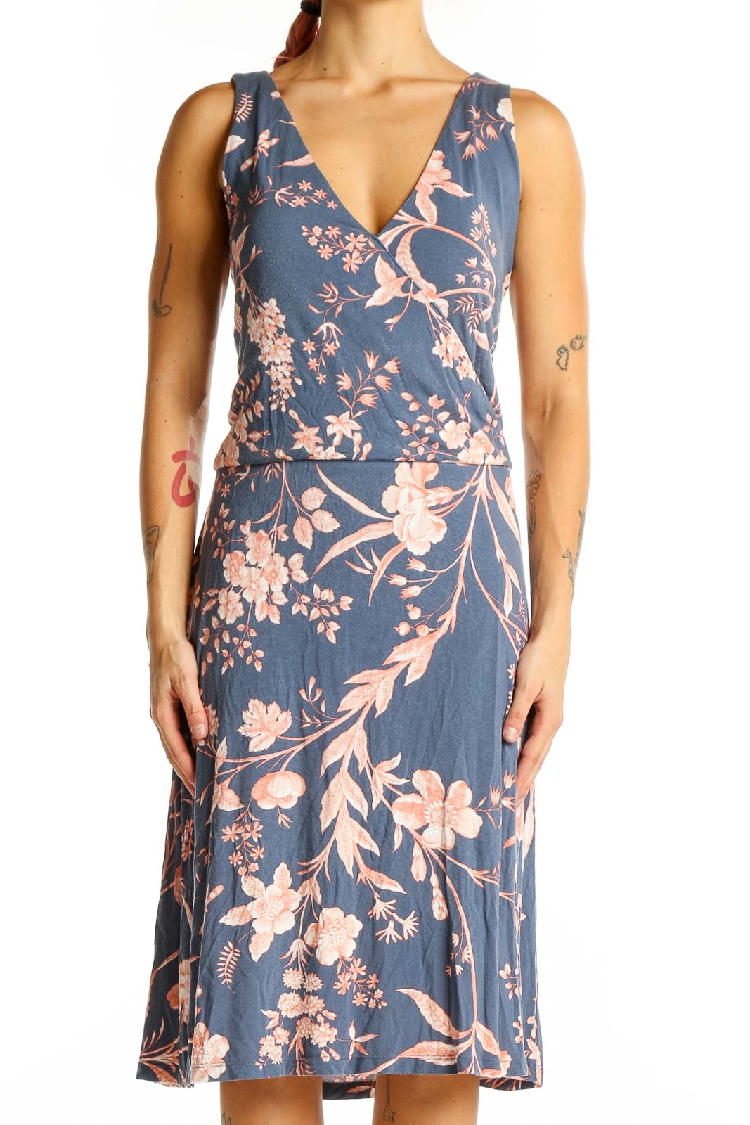 Blue Pink Floral Wrap Dress