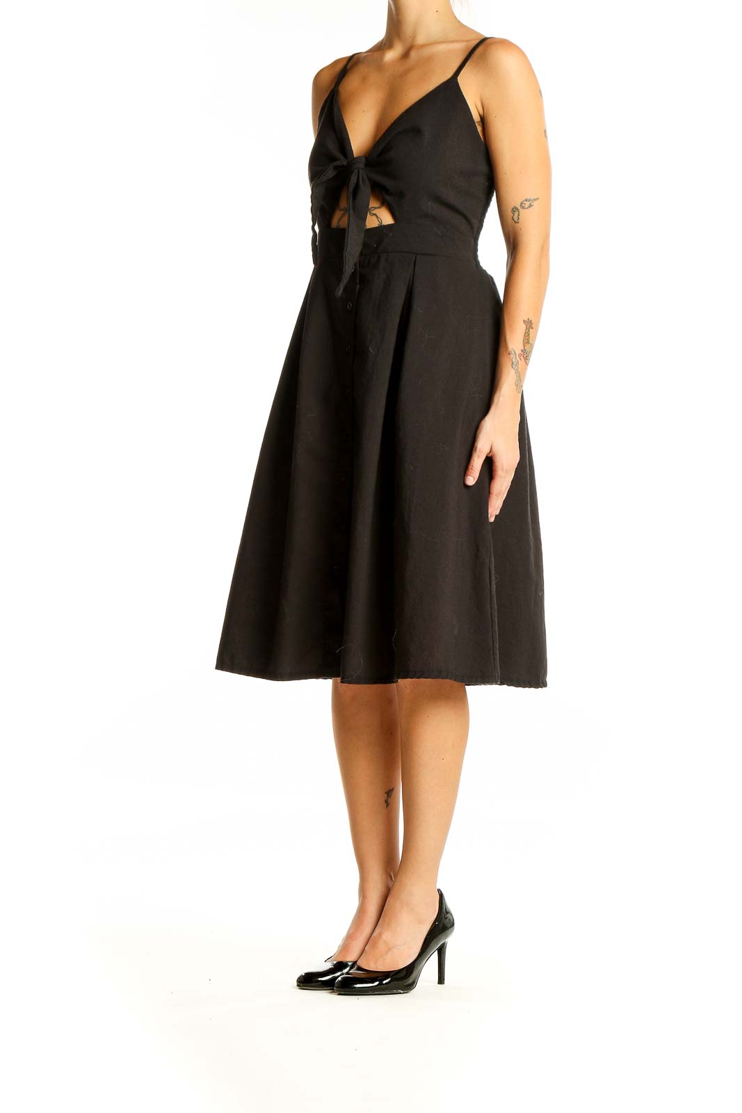 Wish Black Tie-Front Midi Dress - Versatile and Stylish SilkRoll Wish Black Tie-Front Midi Dress - Versatile and Stylish SilkRoll