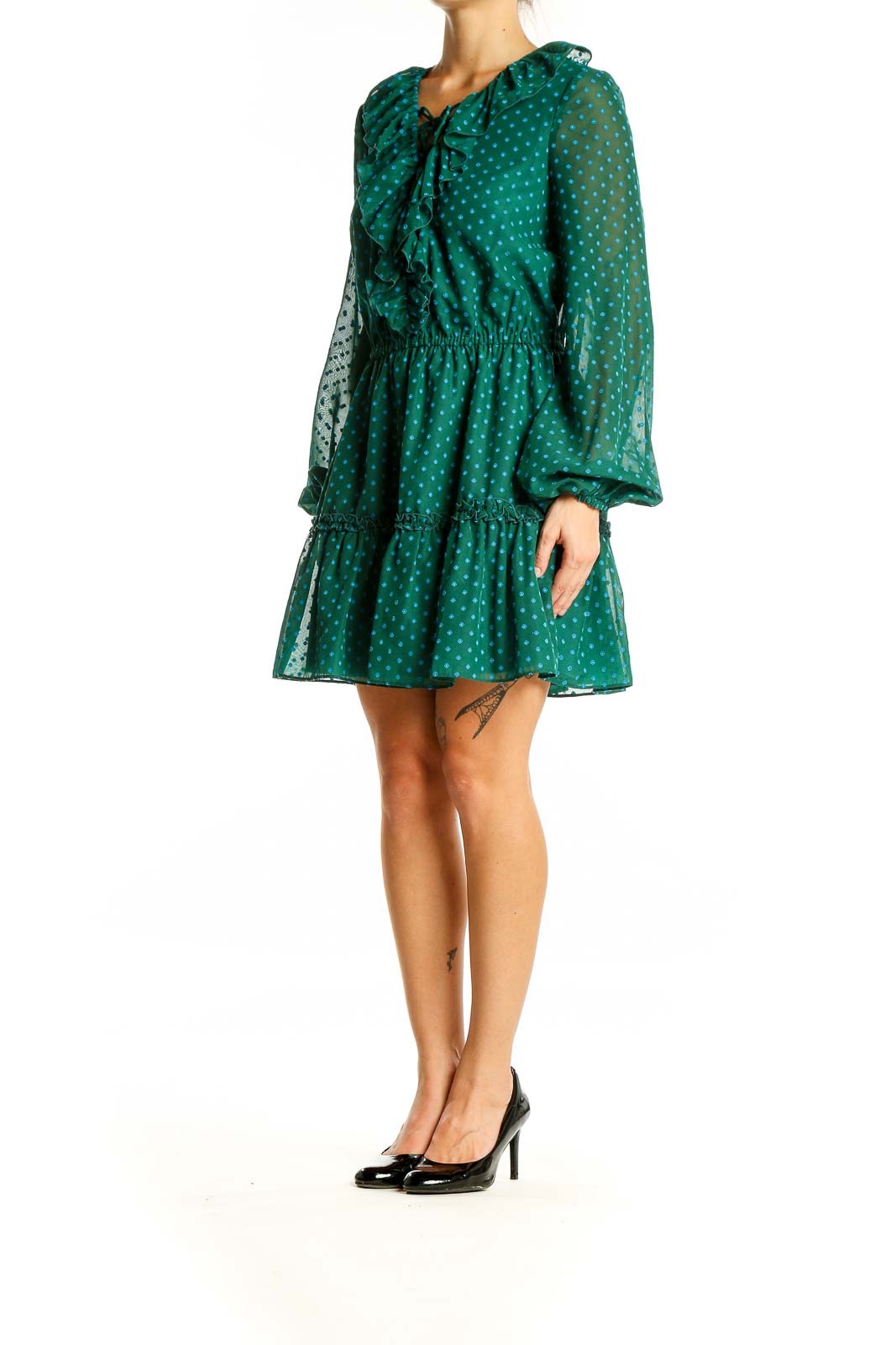 THE FIFTH LABEL Green Polka Dot Ruffle Mini Dress | Chic & Versatile SilkRoll THE FIFTH LABEL Green Polka Dot Ruffle Mini Dress | Chic & Versatile SilkRoll