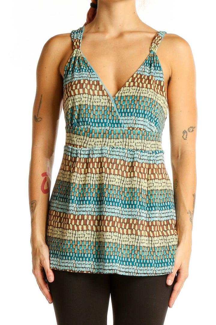 Blue Brown Bohemian Print Tank Top