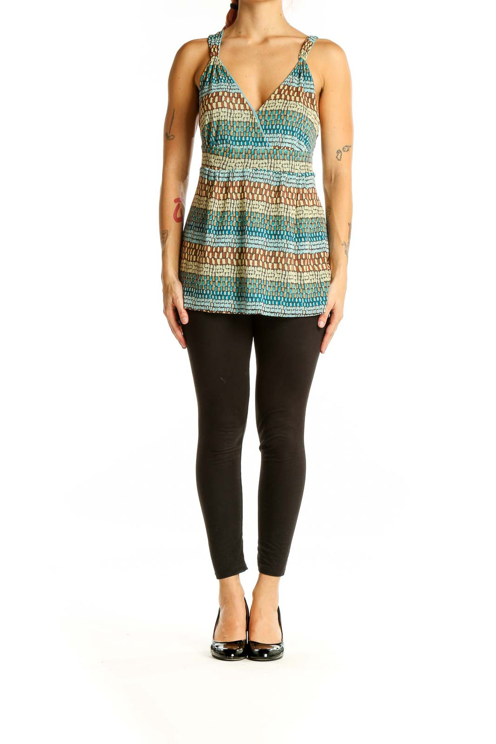 Blue Brown Bohemian Print Tank Top