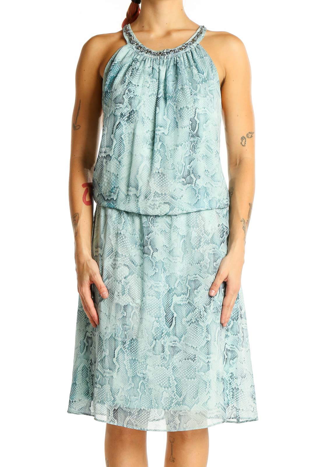 Blue Reptile Print Cocktail Dress