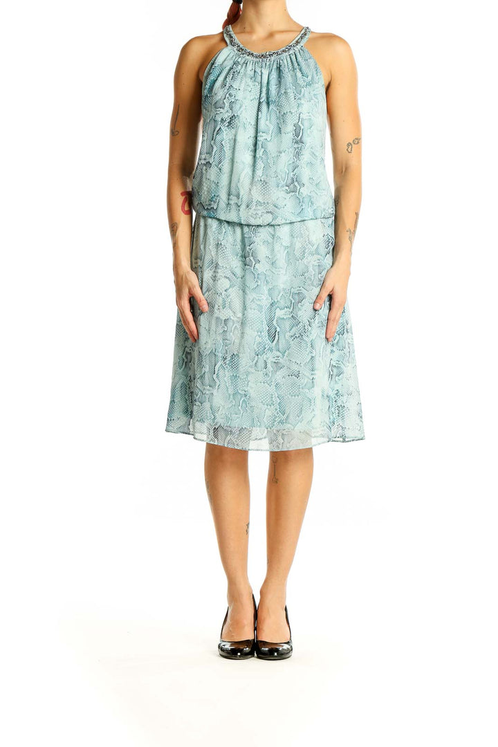 Blue Reptile Print Cocktail Dress