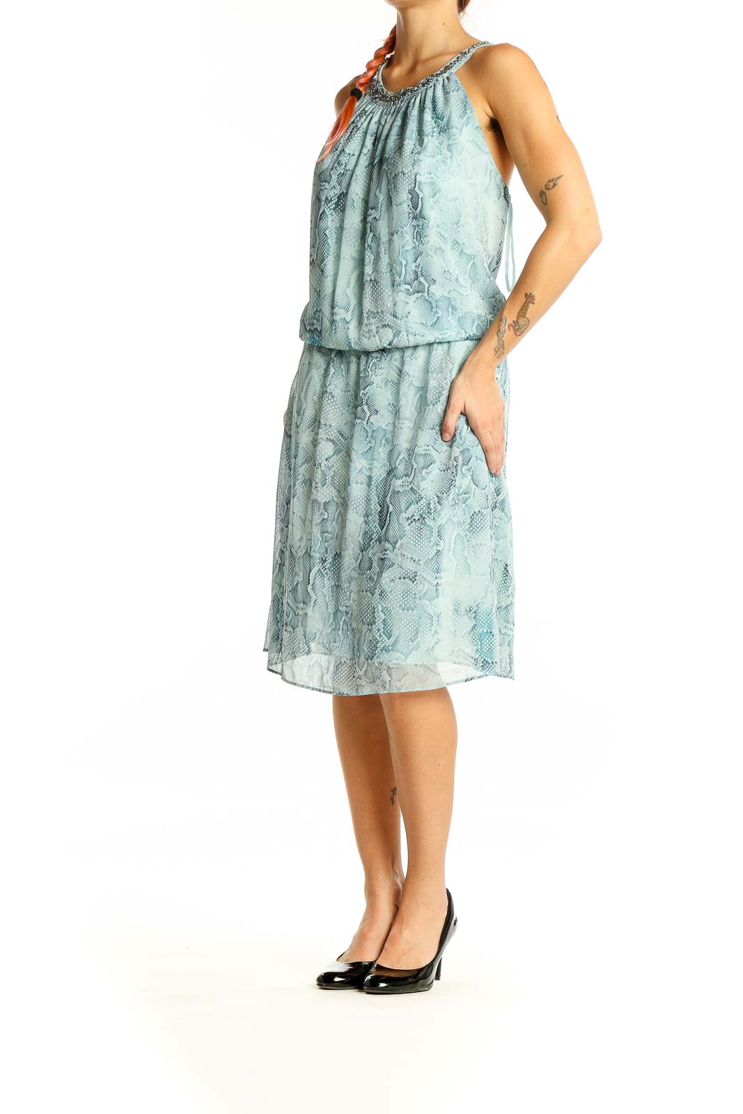 Blue Reptile Print Cocktail Dress