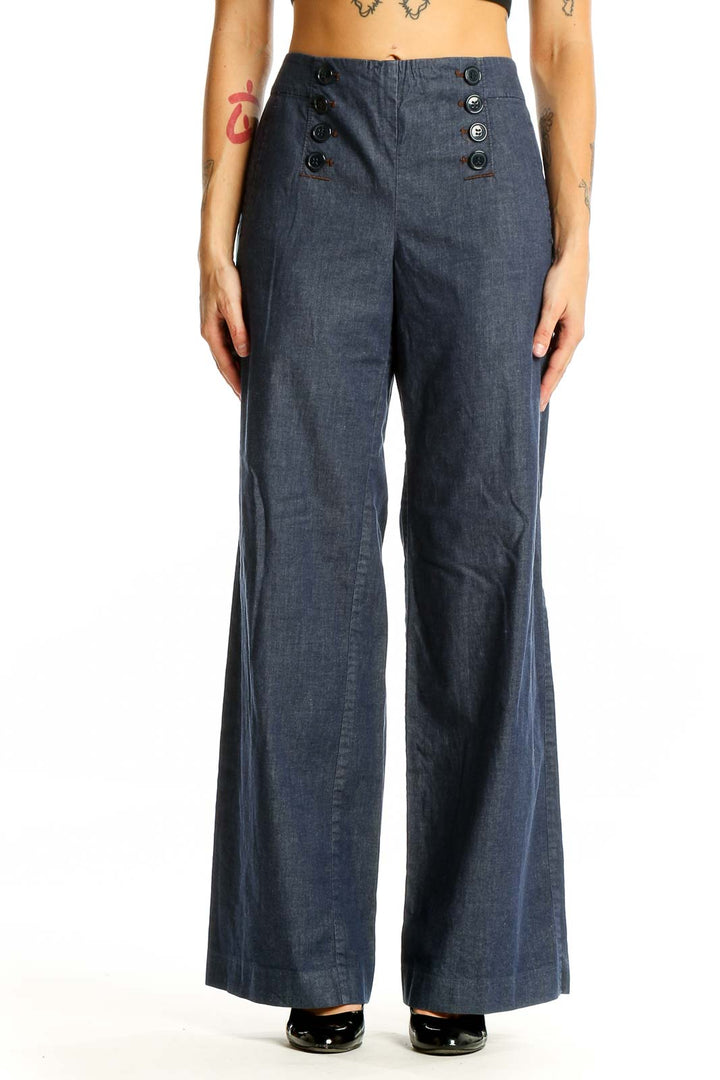 Blue High Waisted Wide Leg Pants