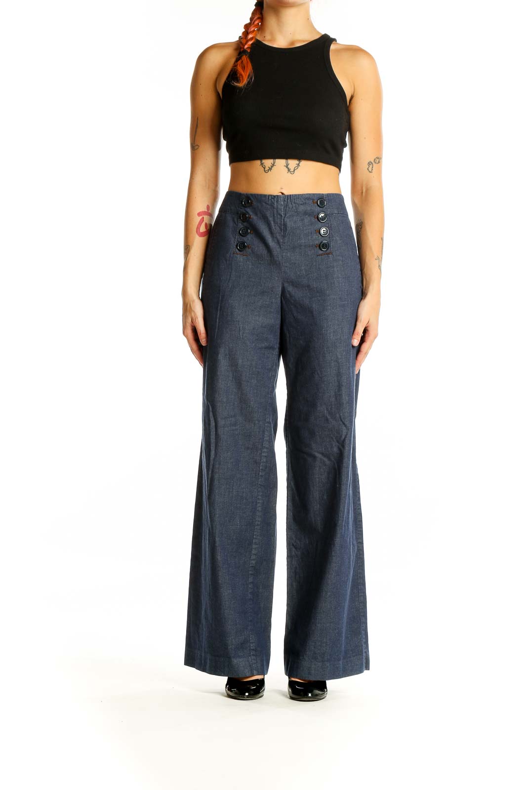 Blue High Waisted Wide Leg Pants