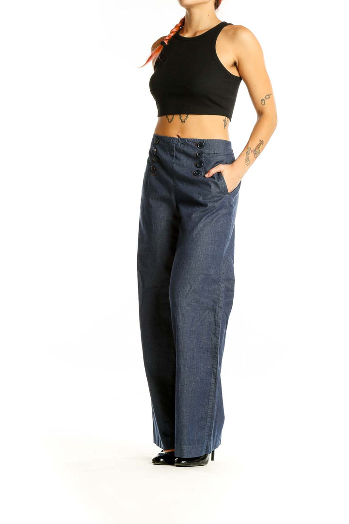 Blue High Waisted Wide Leg Pants