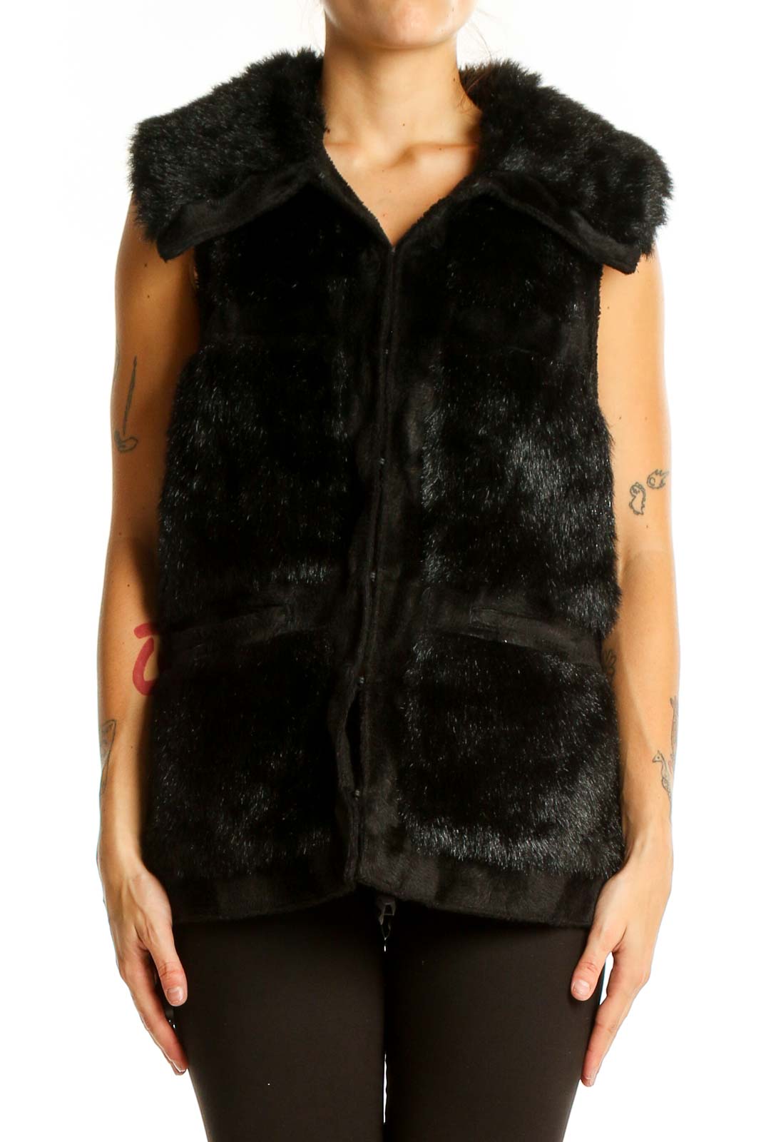 Black Faux Fur Y2K Vest