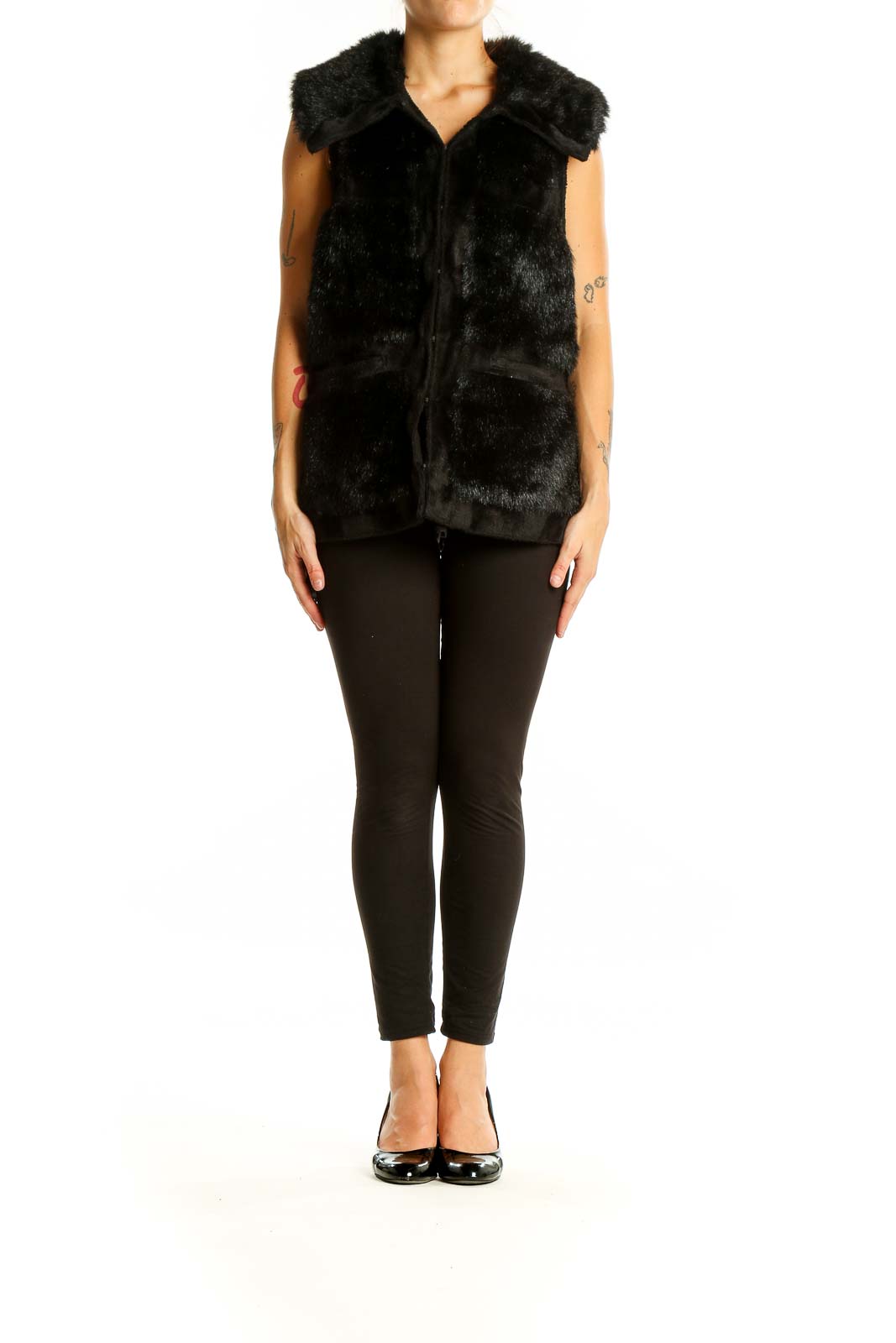 Black Faux Fur Y2K Vest