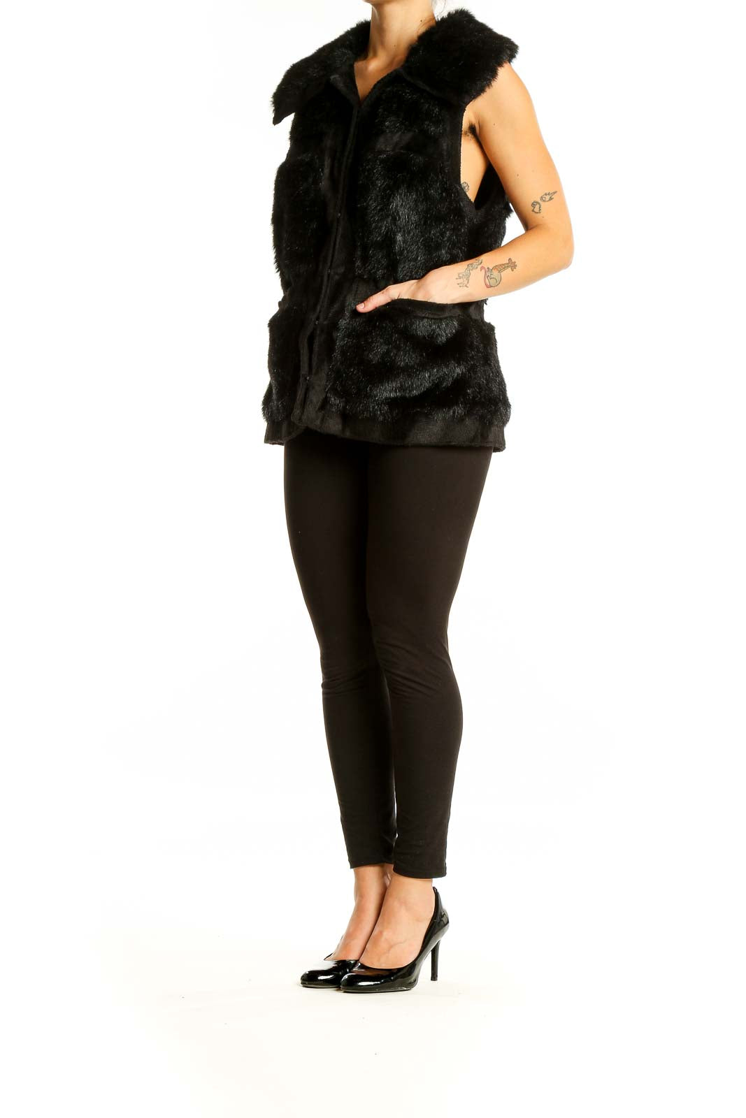 Black Faux Fur Y2K Vest