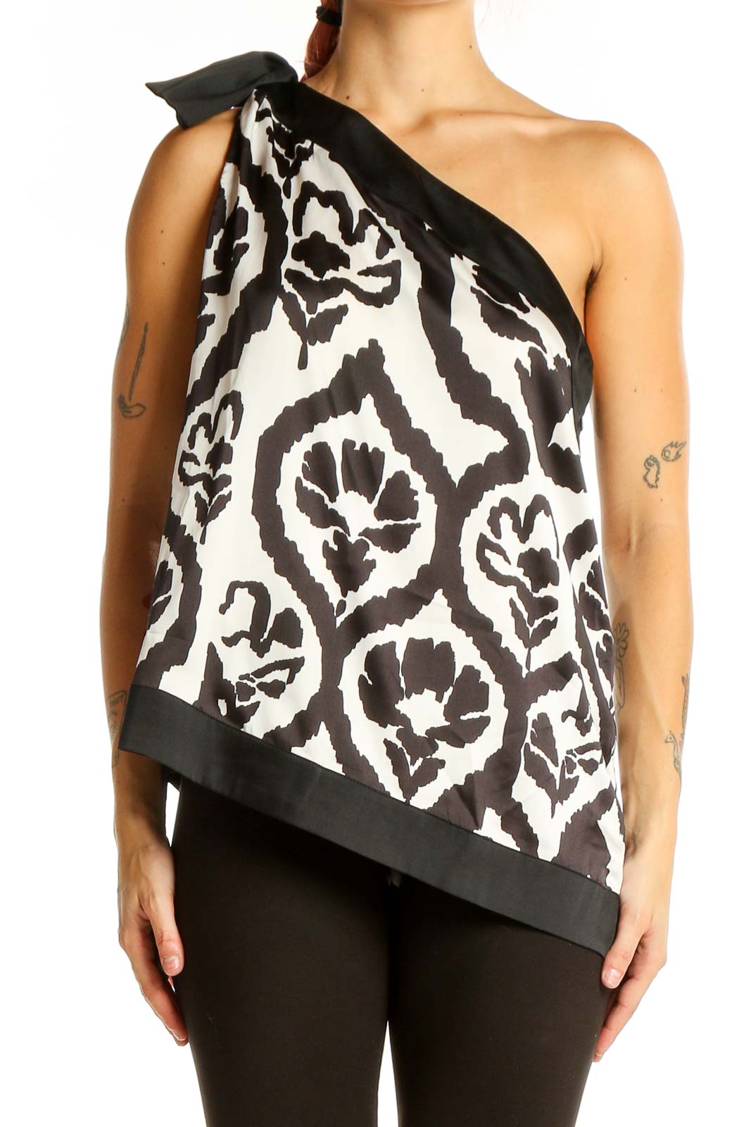 Black White Elegant Asymmetrical Blouse