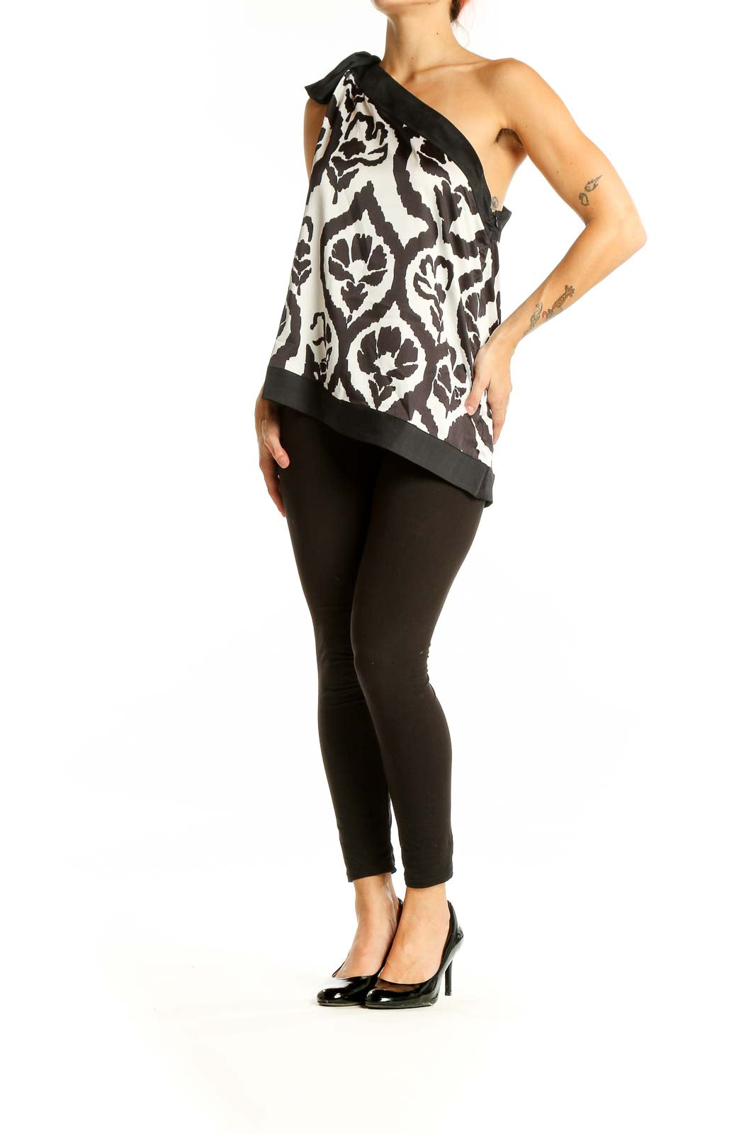 Black White Elegant Asymmetrical Blouse