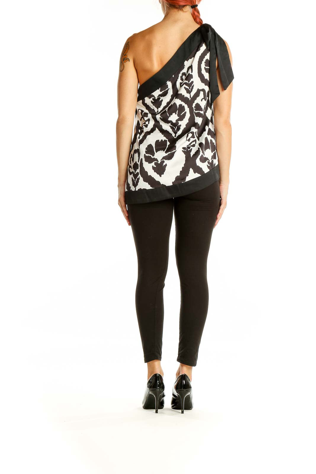 Black White Elegant Asymmetrical Blouse