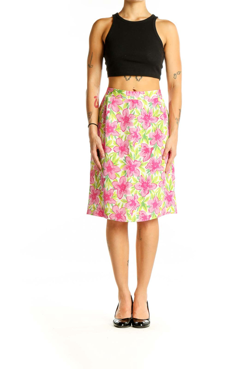 Pink Green Floral Garden Party Skirt