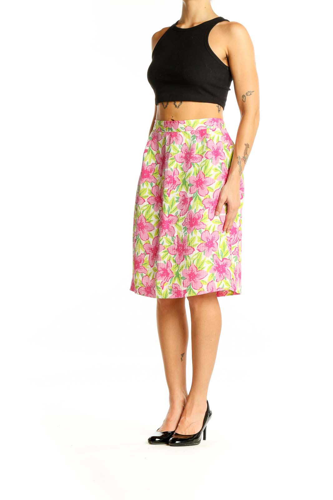 Pink Green Floral Garden Party Skirt