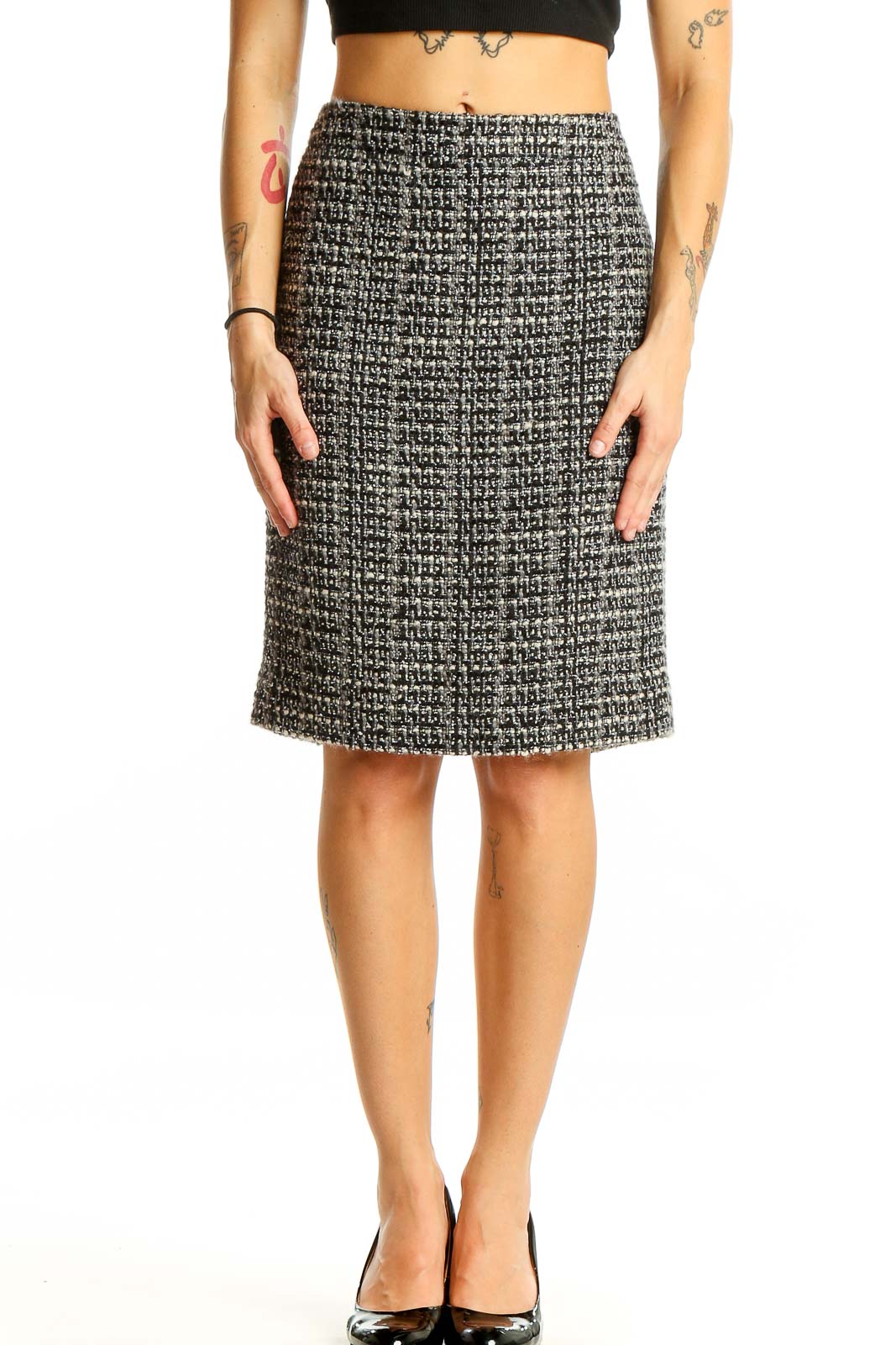 Gray Black Tweed Pencil Skirt