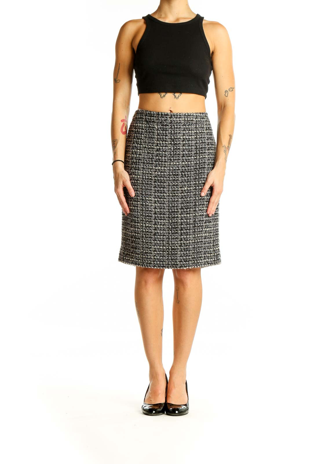 J.Crew Black and White Tweed Pencil Skirt - Elegant