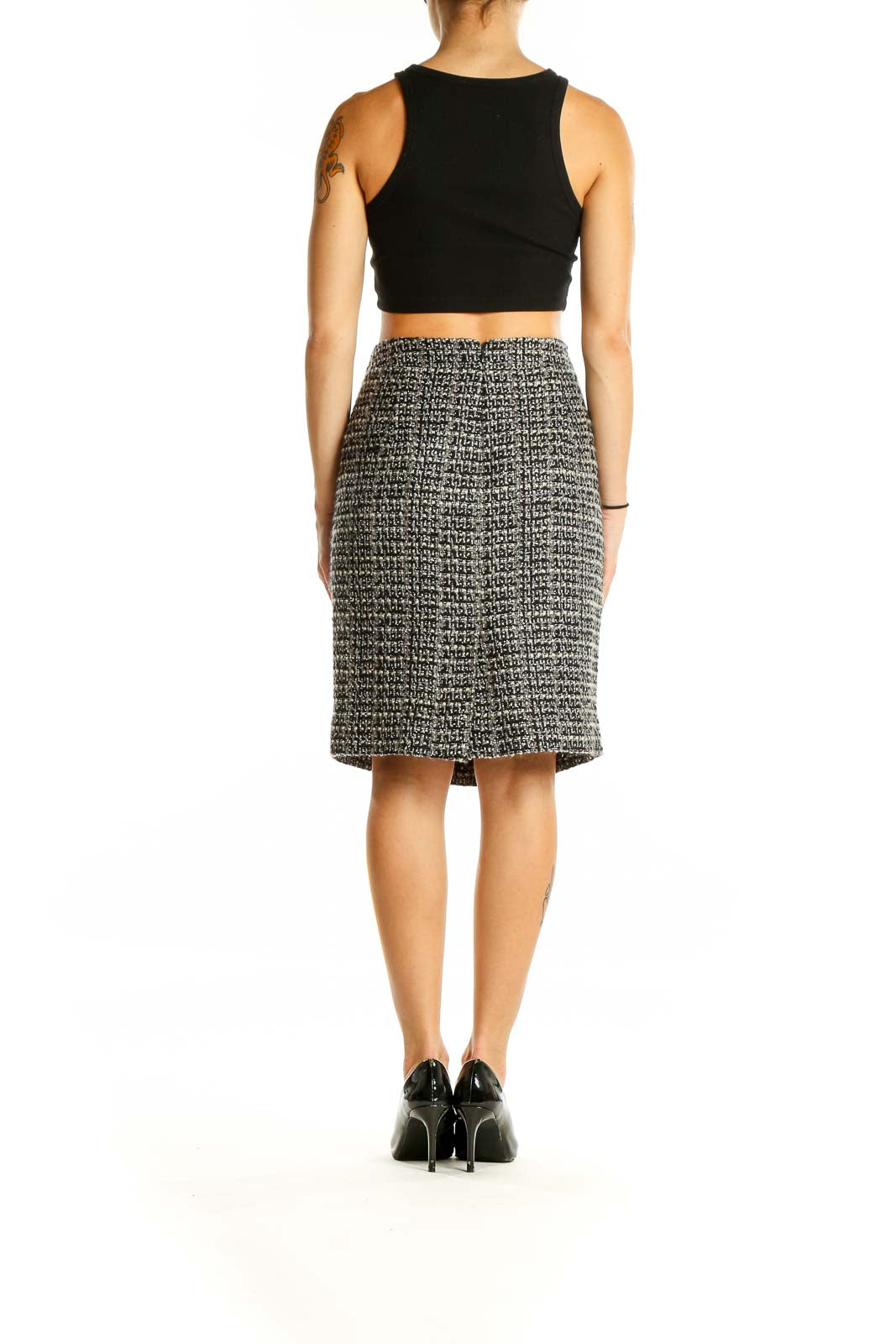 Gray Black Tweed Pencil Skirt