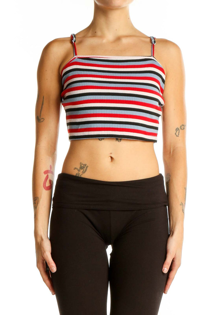 Front view of Red Striped Cropped Cami Top from SilkRoll