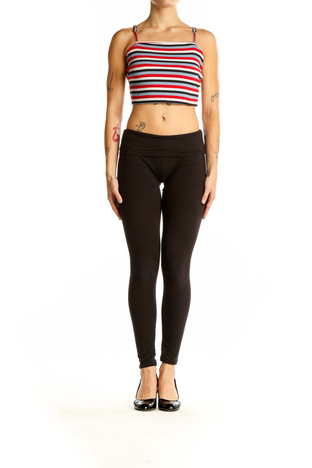 Front view of Red Striped Cropped Cami Top from SilkRoll