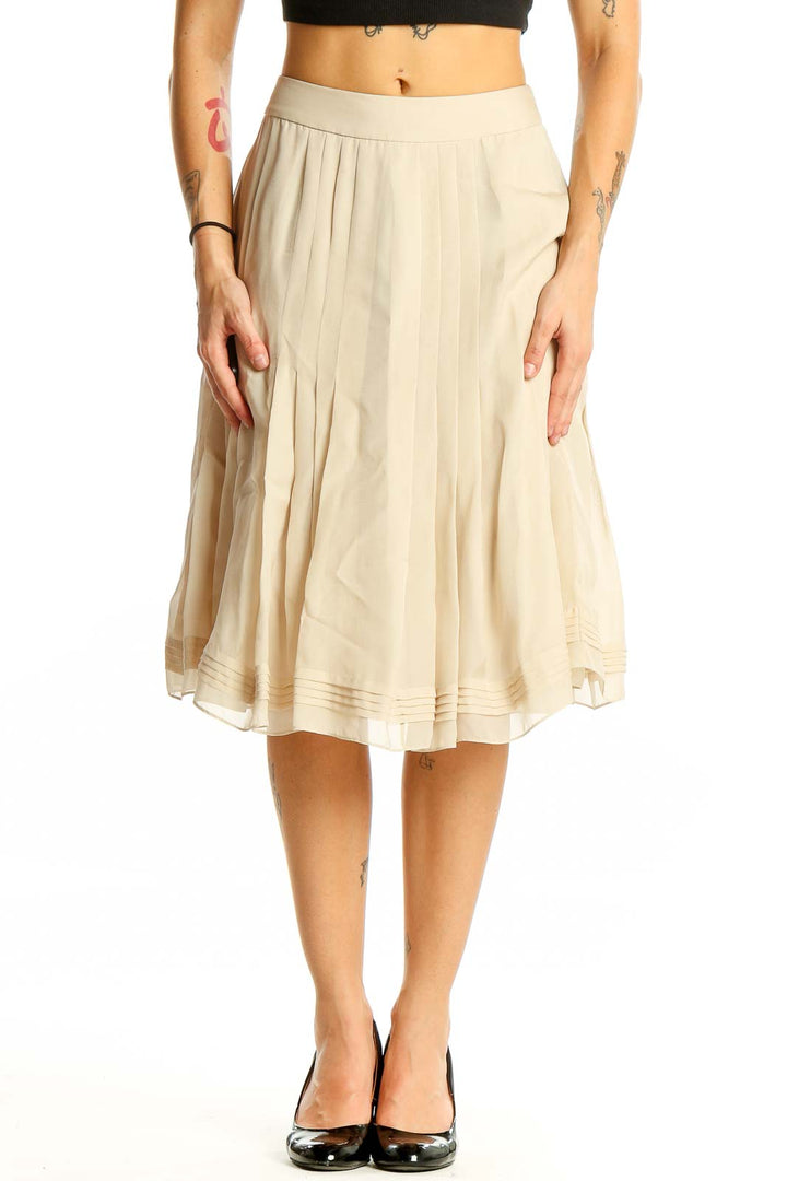 Beige Silk Pleated Skirt