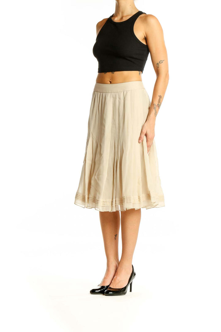 Beige Silk Pleated Skirt