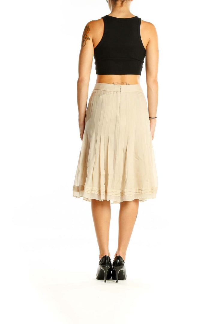 Beige Silk Pleated Skirt