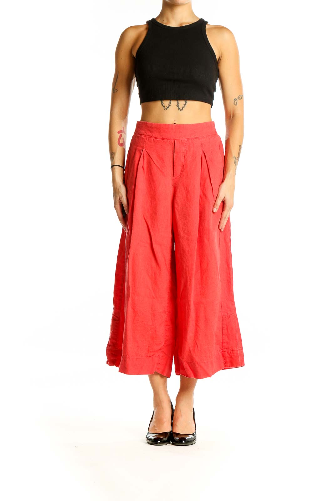 Red Wide Leg Petite Pants