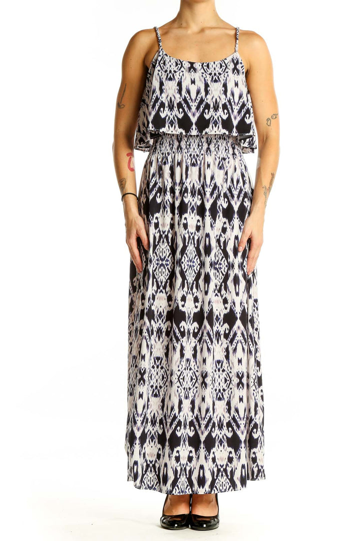 White Black Bohemian Print Maxi Dress