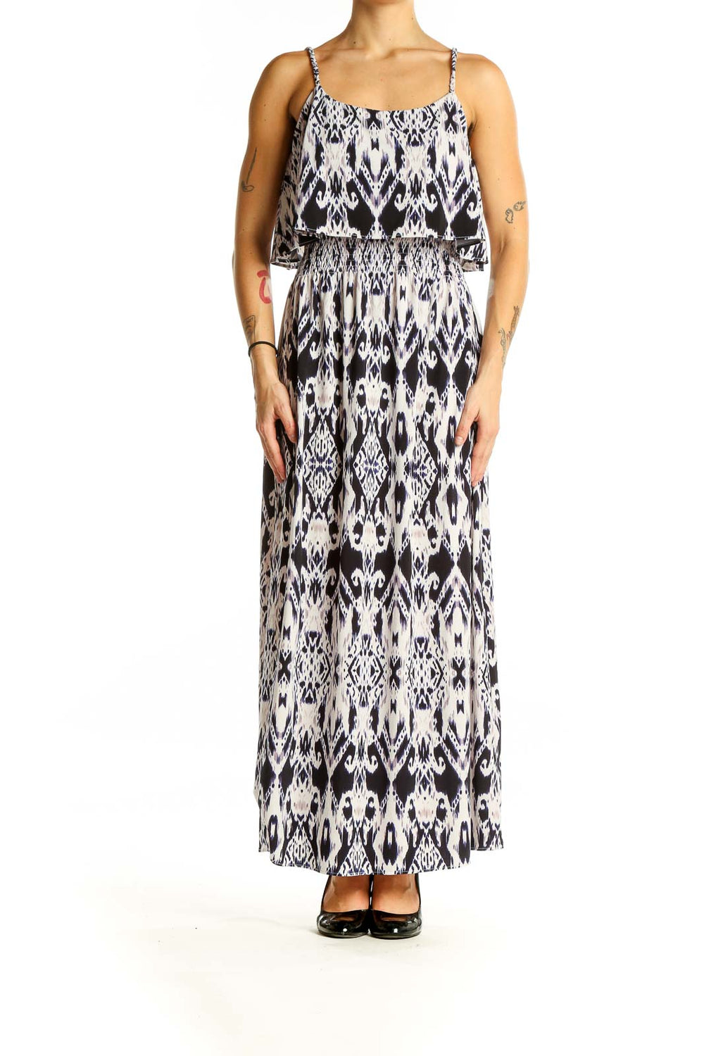 White Black Bohemian Print Maxi Dress