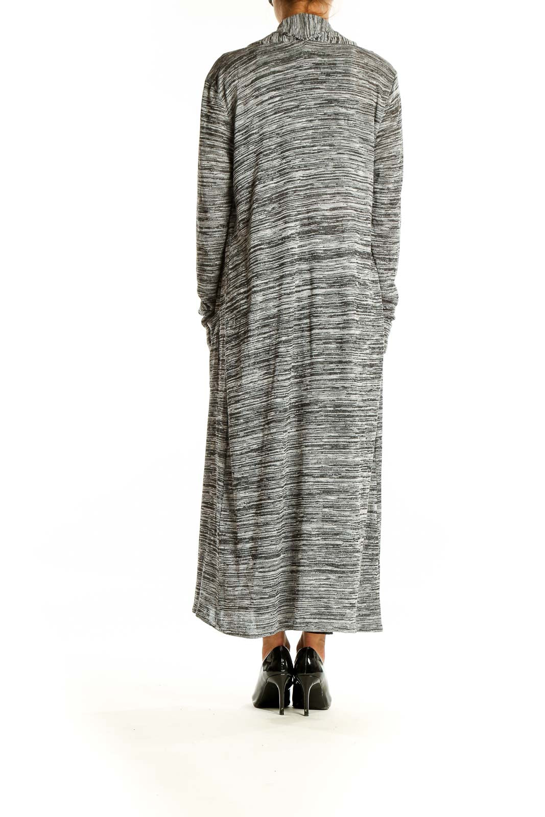 Gray Striped Print Maxi Cardigan