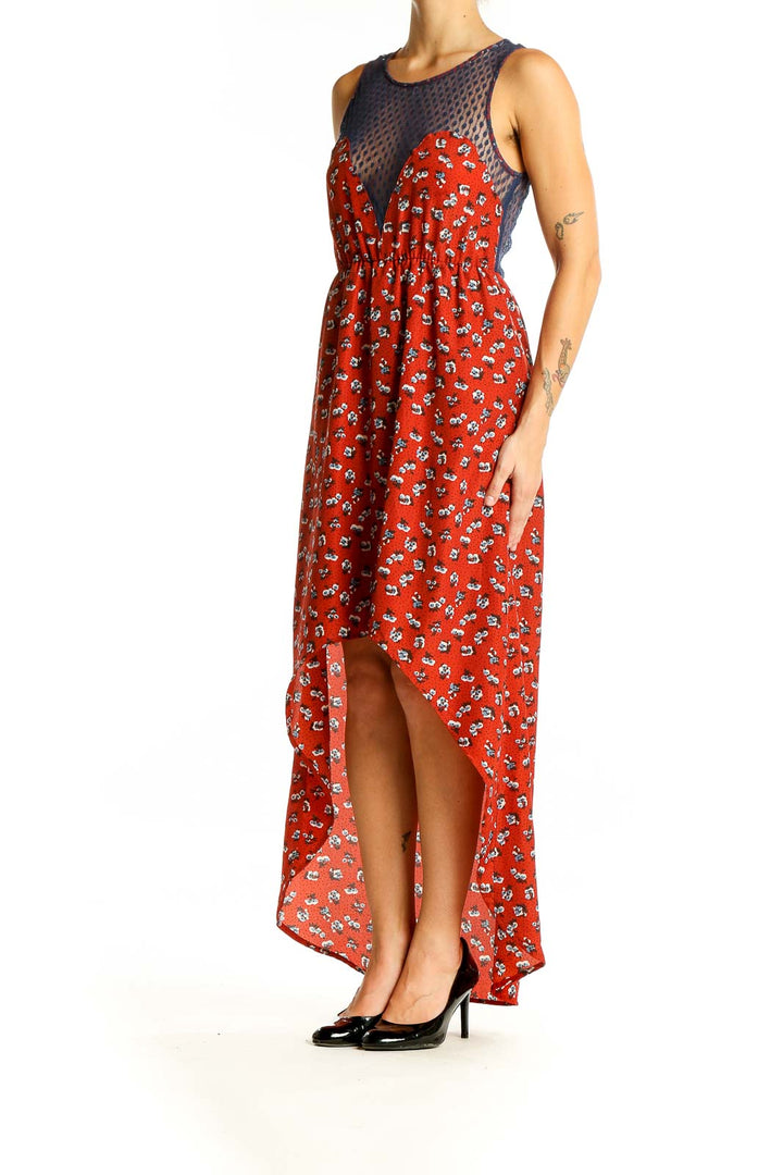 Red Blue Floral High Low Dress