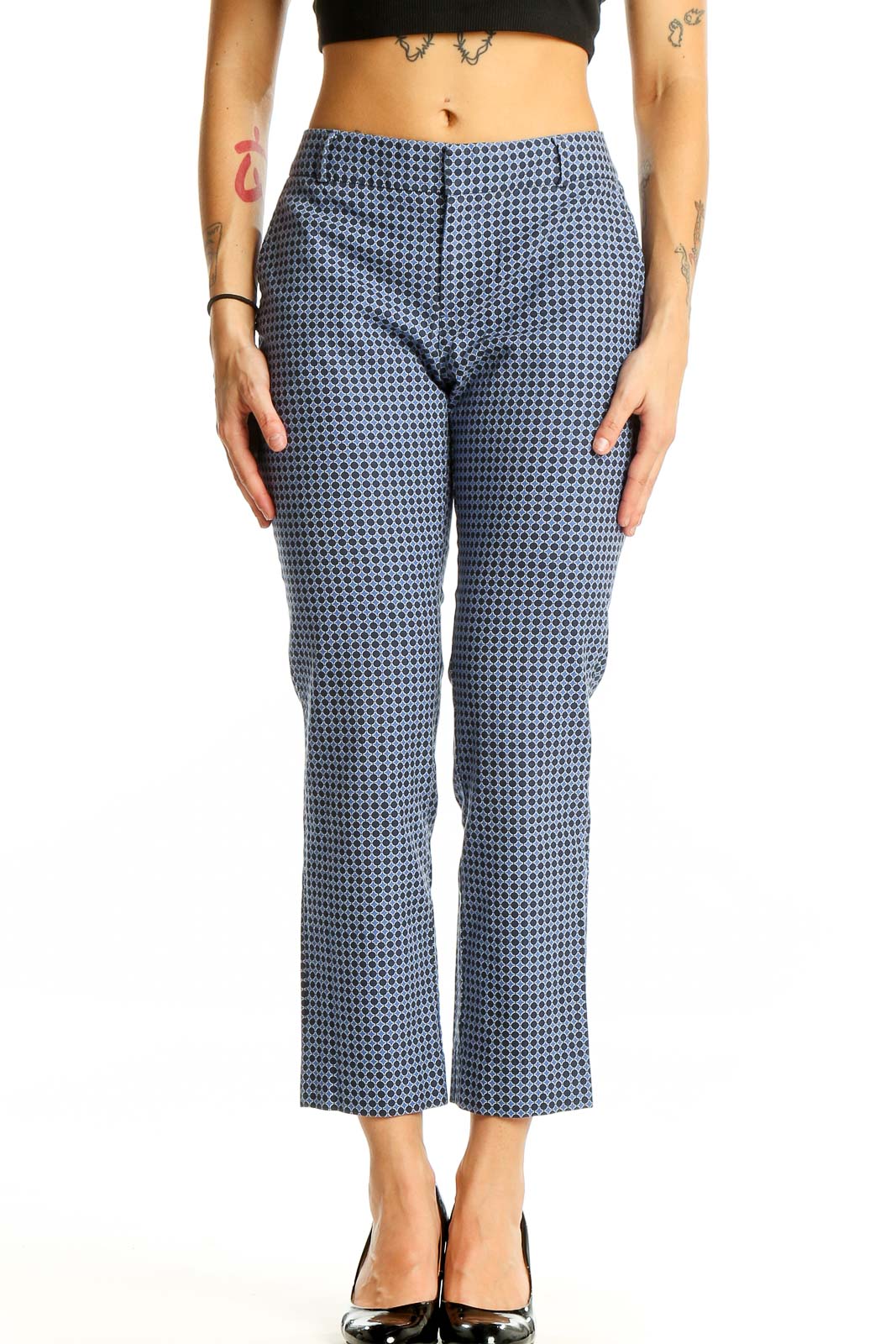 Blue Geometric Print Office Pants