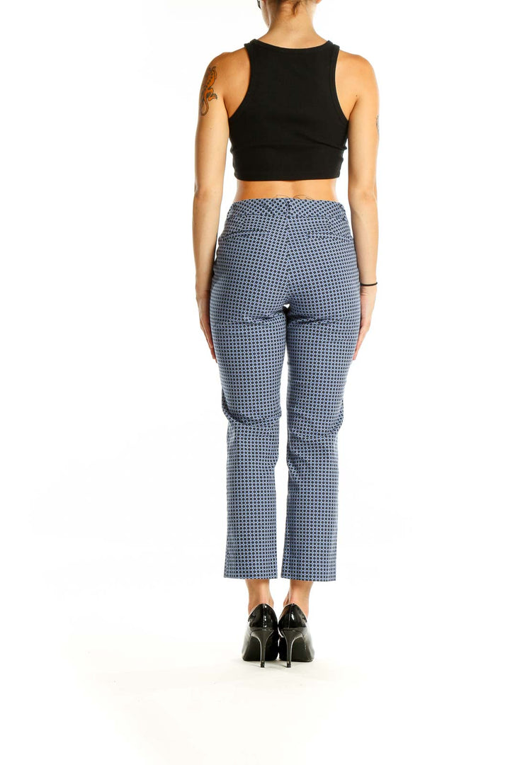 Blue Geometric Print Office Pants