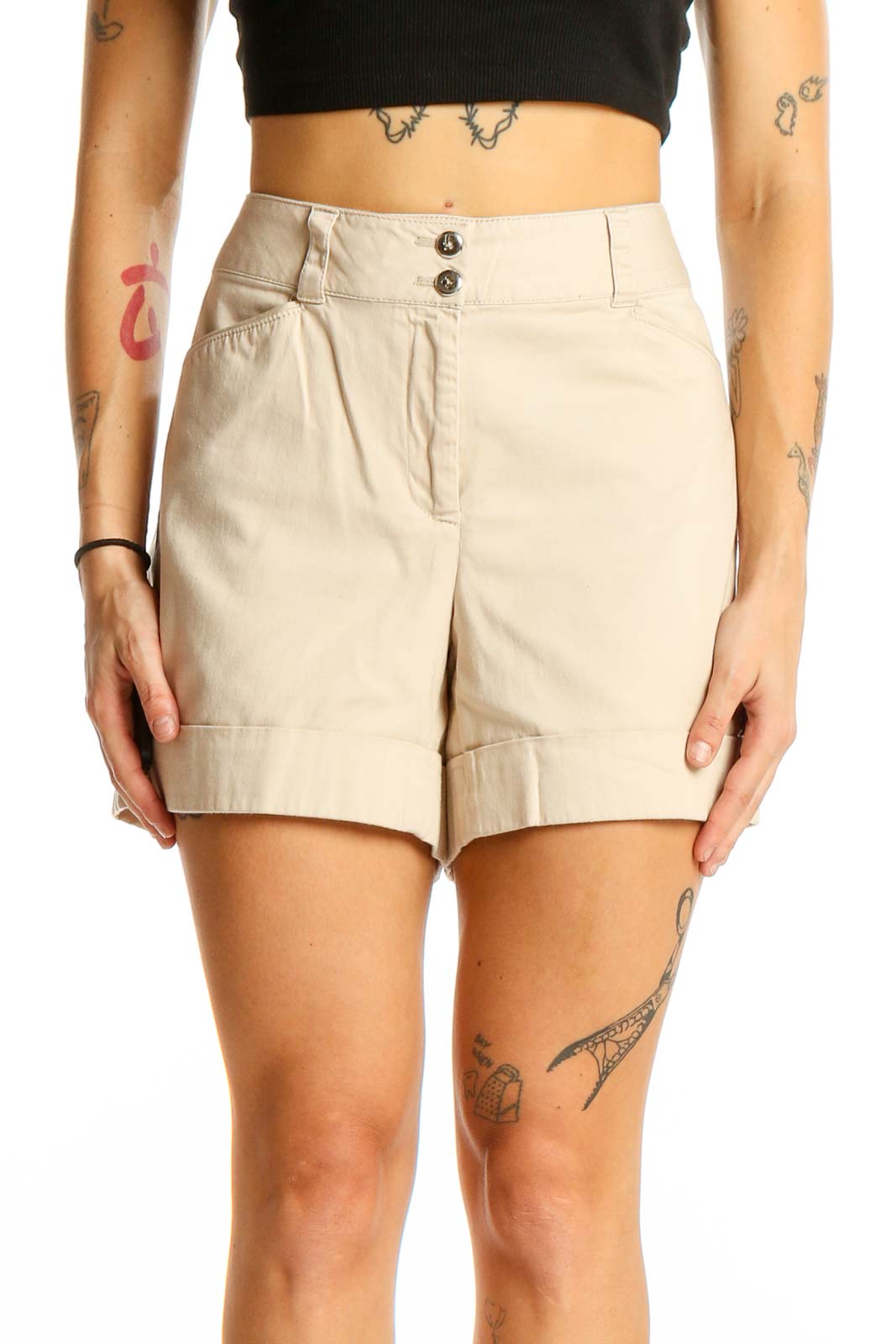 Beige Casual Shorts