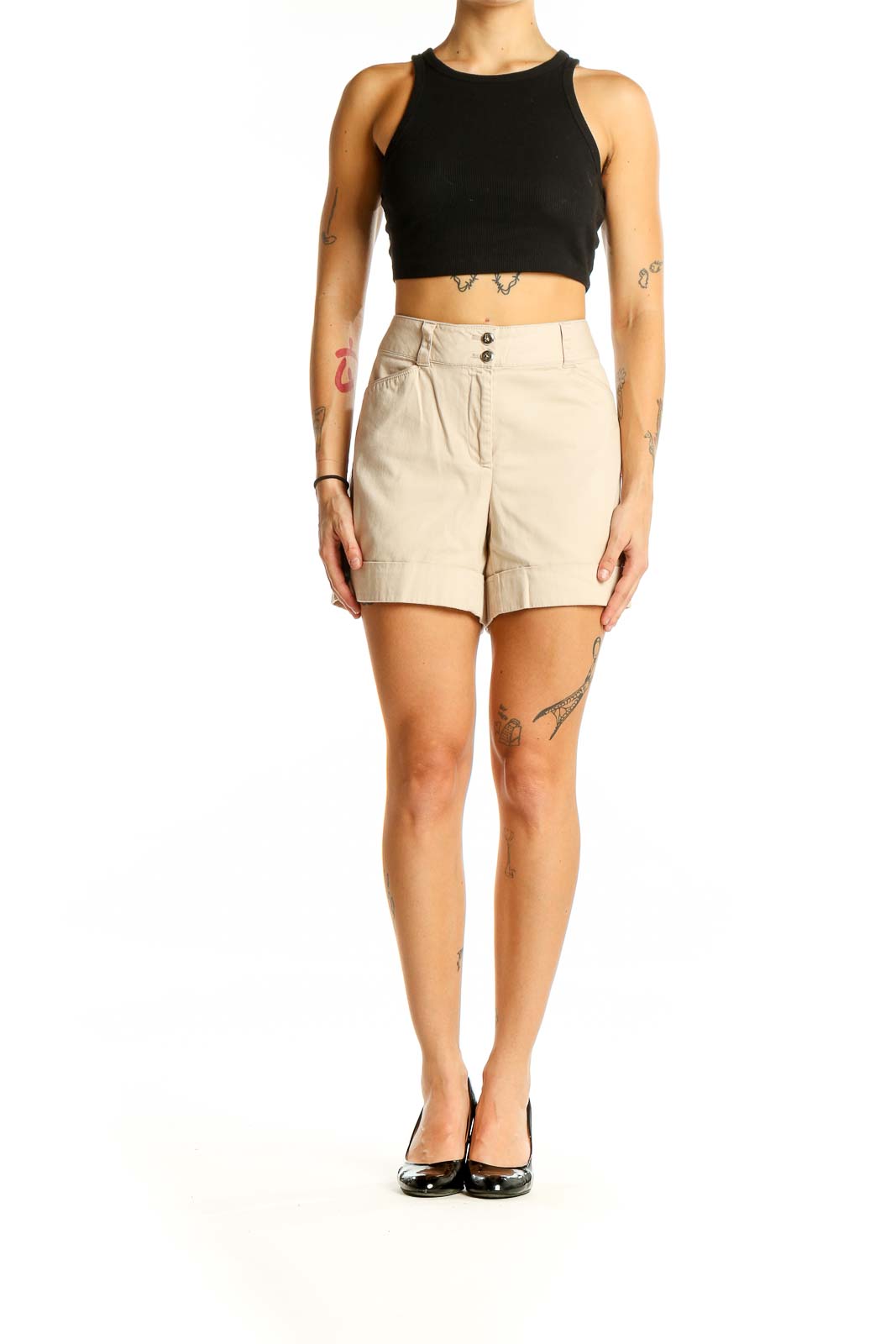 Beige Casual Shorts