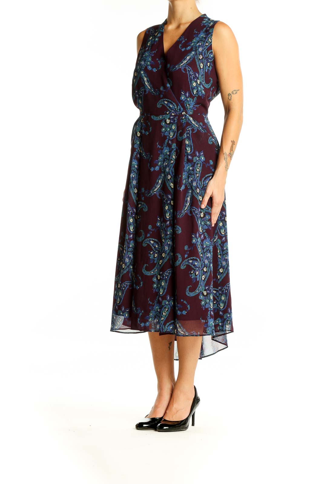Cabi Burgundy Paisley Print Midi Dress