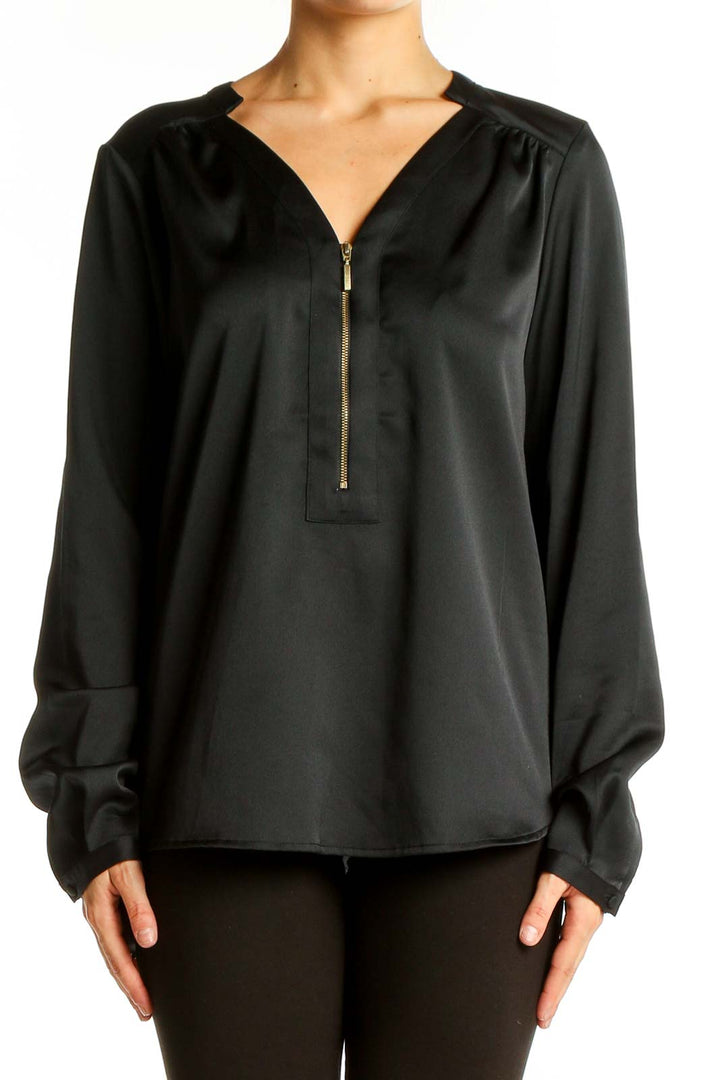 Black Gold Zipper Detail Blouse