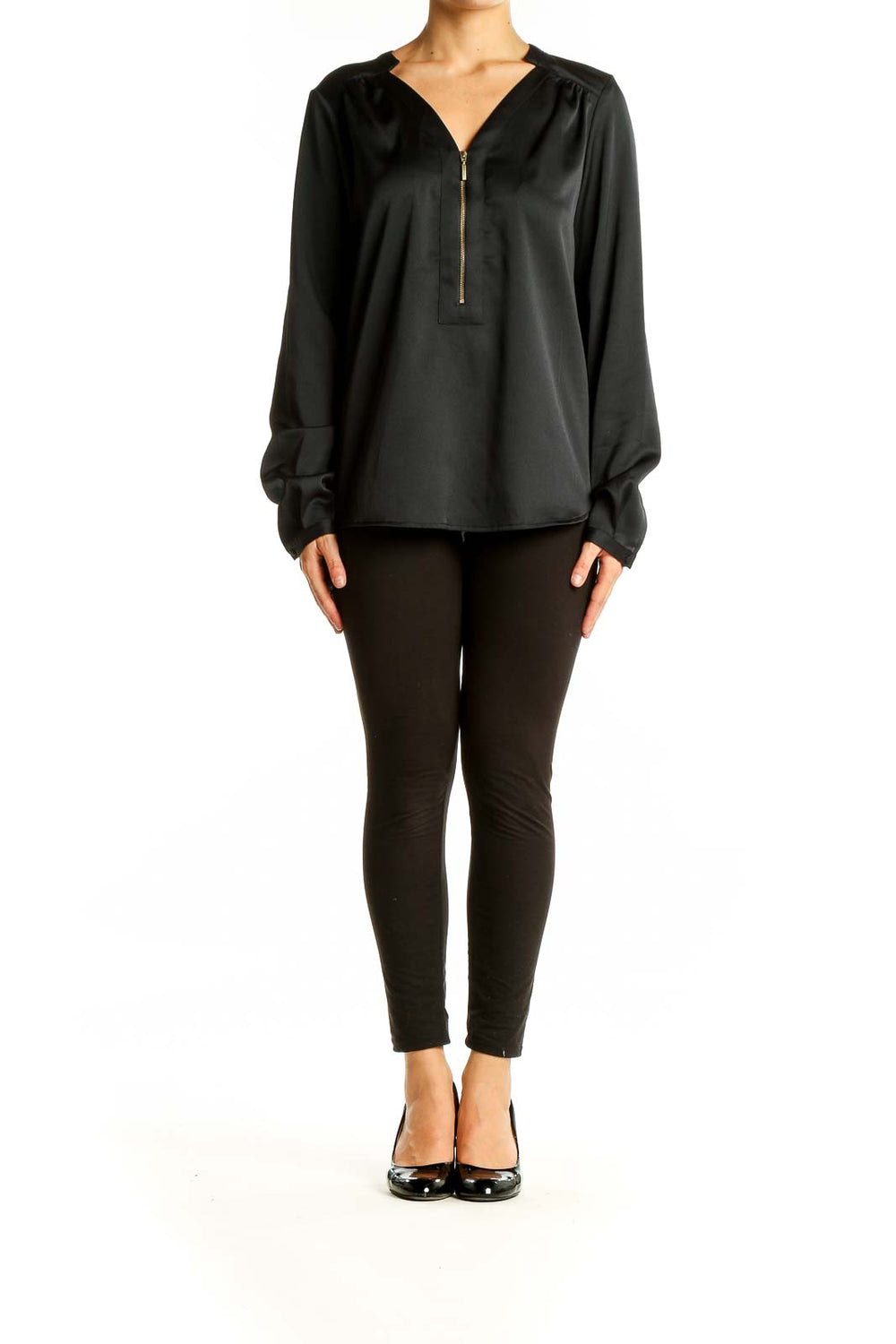 Black Gold Zipper Detail Blouse