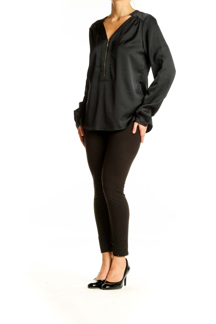 Black Gold Zipper Detail Blouse