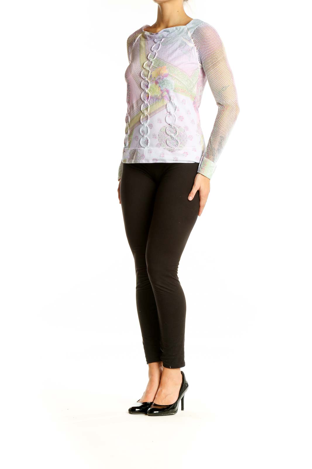 Purple Mulitcolor Floral Mesh Top