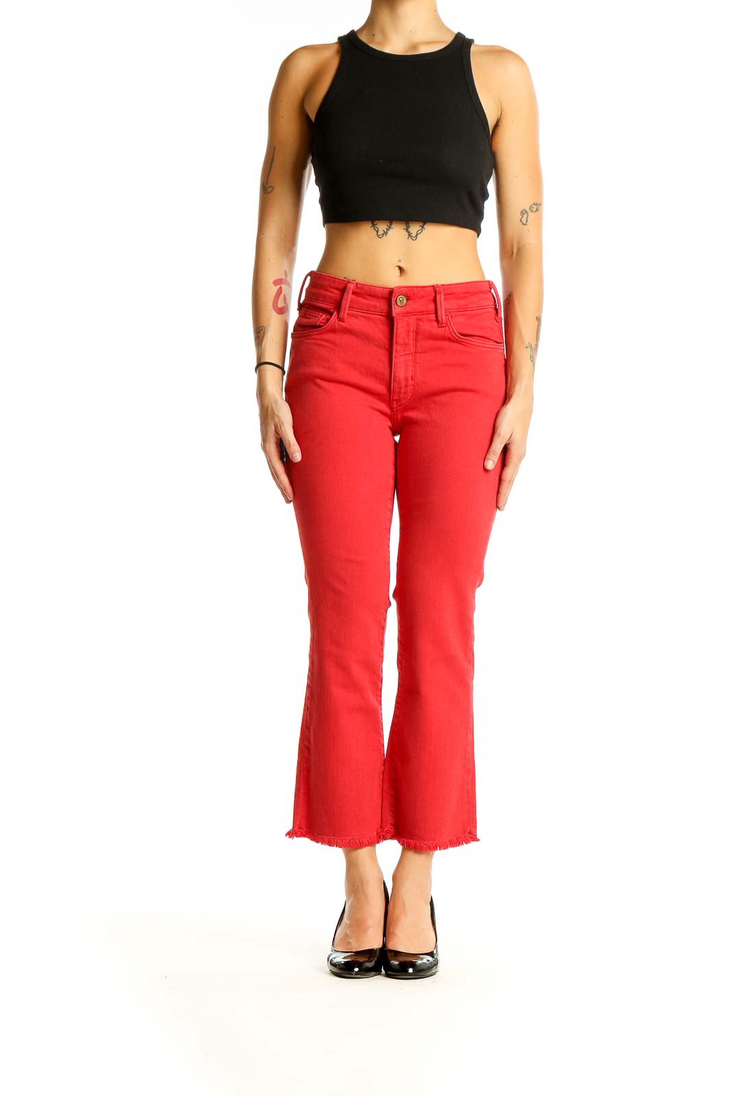 Red Denim Capri Pants