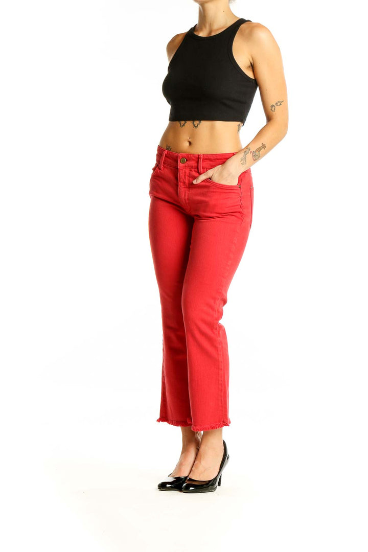 Red Denim Capri Pants