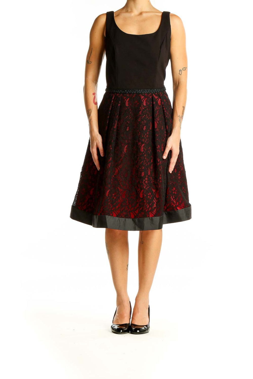 Black Red Lace A Line Dress