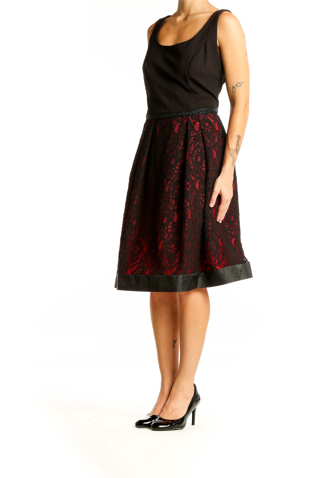 Black Red Lace A Line Dress